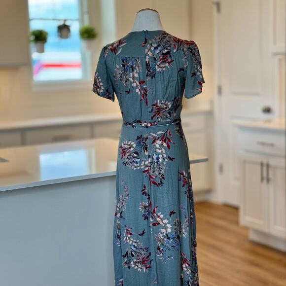 Lulu's | Fiorire Slate Blue Floral Print Wrap Maxi Dress - Picture 4 of 8